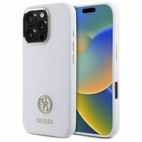 Guess Silicone Logo Strass 4G Ümbris jaoks iPhone 16 Pro Max - valge