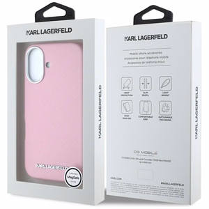 Karl Lagerfeld Saffiano Full Wrapped Elongated Metal Logo MagSafe iPhone 16 Ümbris - roosa