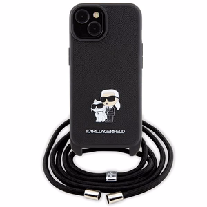 Karl Lagerfeld Crossbody Saffiano Metal Pin Karl & Choupette ümbris jaoks iPhone 15 - must