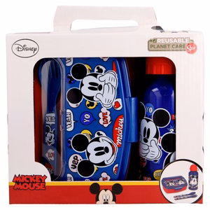 Mickey Mouse lõunasöögikarbi komplekt 400 ml veepudeli ja söögiriistadega