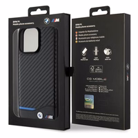 BMW Leather Carbon ümbris jaoks iPhone 15 Pro Max - must