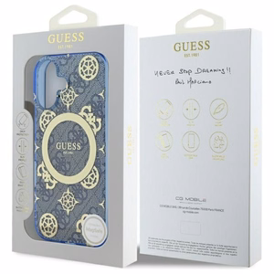 Guess IML Peony jaoks 4G Background MagSafe ümbris jaoks iPhone 16 - sinine