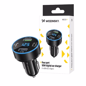 Wozinsky WDCCB Car Laadija with Display 50W 2xUSB-C / 2xUSB-A - must