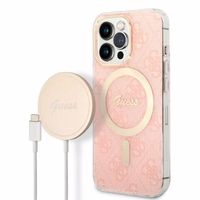 Set Guess GUBPP13XH4EACSP Ümbris+ Charger iPhone 13 Pro Max roosa/roosa hard ümbris 4G Print MagSafe