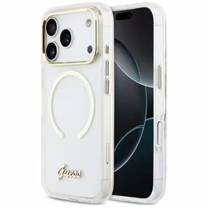 Guess IML Script Metal MagSafe Ümbris for iPhone 17 Pro Max - Clear