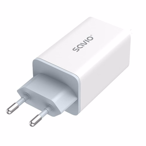 SAVIO LA-07 GaN 65W mains charger, USB, QC4.0+, PD 3.0, valge