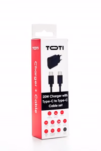 SEEK TOTI 20W Type-C PD сетевое быстрое зарядное устройство с кабелем Type-C – Type-C 1 м PVC 3A, черный