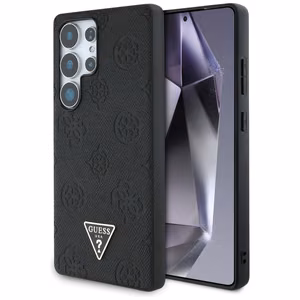 Guess Grained Hot Stamp Peony Pattern Triangle Logo MagSafe Ümbris jaoks Samsung Galaxy S25 Ultra must