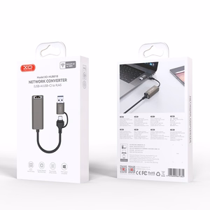 XO adapter HUB HUB018 2w1 USB-USB-C - RJ45 hall