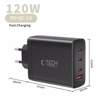 Tech-Protect NC120W-GAN 4-portiline 120W seinalaadija - must