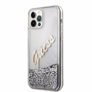 Guess GUHCP12LGLVSSI iPhone 12 Pro Max 6.7" hõbedane/hõbedane kõvakaaneline Glitter Vintage Script