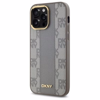 DKNY Leather Checkered Mono Pattern MagSafe iPhone 14 Pro Max Ümbris - Beige