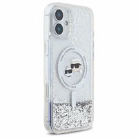 Karl Lagerfeld Liquid Glitter Karl & Choupette Head Magsafe iPhone 16 Plus Ümbris - Clear