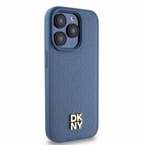 DKNY Leather Monogram Pattern Metal Logo MagSafe Ümbris jaoks iPhone 15 Pro - Sinine