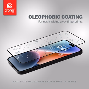 Crong Anti-Bacterial 3D Armor Glass 9H kogu ekraani kattev karastatud kaitseklaas iPhone 14 Pro jaoks koos paigaldusraamiga