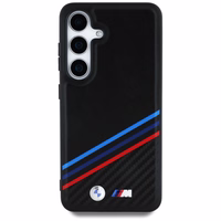 Original Ümbris BMW Leather Tricolor Crossing Stripes MagSafe jaoks Samsung Galaxy S25 must