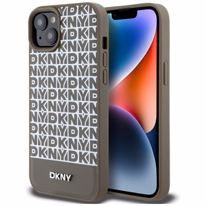 DKNY Leather Printed Pattern Metal Logo MagSafe Ümbris jaoks iPhone 15 / 14 / 13 - Brown
