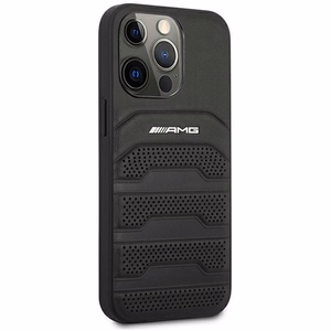 AMG AMHCP14XGSEBK Leather Debossed Lines ümbris seadmele iPhone 14 Pro Max 6.7", must