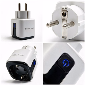 Qoltec 52710 nutikas Wi-Fi-pistikupesa 16 A taimeri ja energiakulunäidikuga, Tuya/Smart Life/Amazon Alexa/Google Assistant