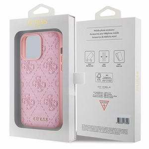 Guess nahast 4G Stamped ümbris iPhone 15 Pro roosa