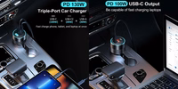 Laadija CHOETECH 2xUSB-C, USB-A: 12-24V, 130W, QC3.0, PD3.0, PPS