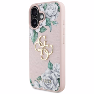 Guess Grained Roses Big 4G logo iPhone 16 ümbris - roosa