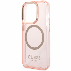 Guess GUHMP14XHTCMP iPhone 14 Pro Max 6.7" roosa/roosa hard ümbris kuldne Outline Translucent MagSafe