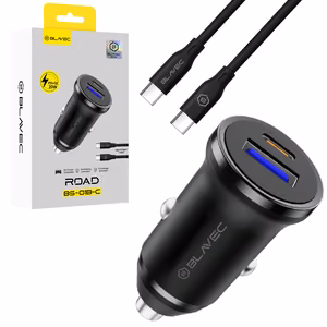 Blavec Autolaadija BS-01B-C Road - USB + Type C - QC 3.0 18W PD 20W koos Type C to Type C cable (CCBS01BCR-UCB) must