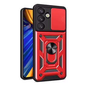 Hybrid Armor Camshield with Camera Cover and Metal Ring jaoks Samsung Galaxy S25 - punane