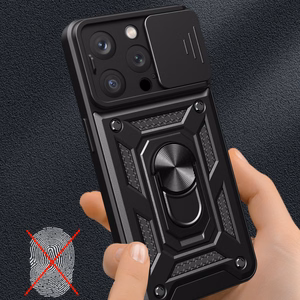 Hybrid Armor Camshield ümbris with stand and camera cover jaoks iPhone 15 Pro - roosa