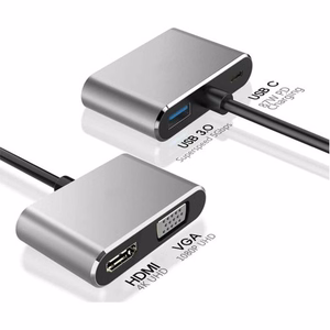 Reach USB-C jaotur: PD + HDMI + VGA + USB 3.0