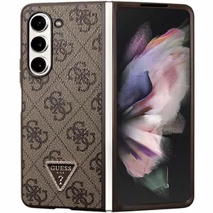 Guess Leather 4G Triangle Strass ümbris jaoks Samsung Galaxy Z Fold 5 - brown
