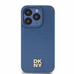 DKNY Leather Monogram Pattern Metal Logo MagSafe Ümbris jaoks iPhone 15 Pro - Sinine