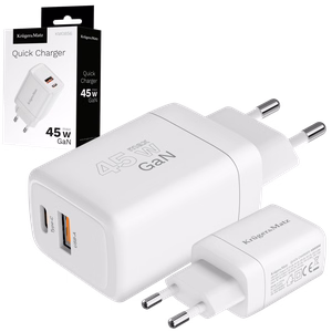 Kruger&Matz 45 W GaN võrgulaadija Power Delivery ja Quick Charge'iga