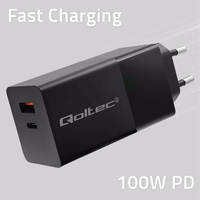 Qoltec 52382 GaN POWER PRO charger | 1xUSB type C | 1xUSB A | 100W | 5-20V | 1.5-5A | PD | must