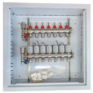 Heating Manifold 7 Loops koos Thermal Actuators NC AC230V ja Flow Meters