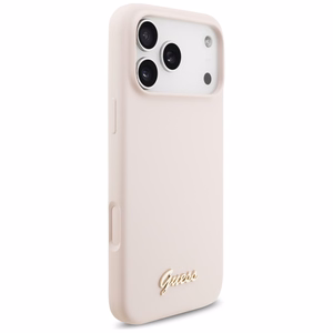 roosa Guess Silicone Script Metal Logo MagSafe ümbris Iphone 18 Pro Max / iPhone 17 Pro Max jaoks