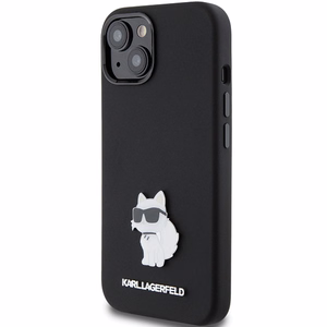Karl Lagerfeld Silicone Choupette Metal Pin чехол для iPhone 15 Plus / 14 Plus - чёрный