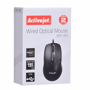 Activejet AMY-083 juhtmeline USB hiir (optiline; 1000 DPI; must)