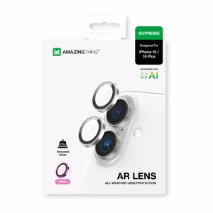 AmazingThing AR Aluminum 2 Lens Glass с рамкой объектива камеры для iPhone 16 / 16 Plus - розовый