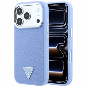 Guess Grained Triangle Logo ümbris seadmele iPhone 18 Pro / 17 Pro, MagSafe-ühilduv – sinine