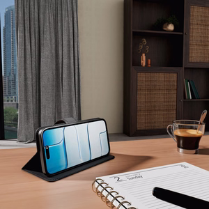 Puro Wallet Stand Ümbris jaoks iPhone 17 Pro Max Made of Eco-Leather, with a Flap, Wallet, and Stand Function - Must