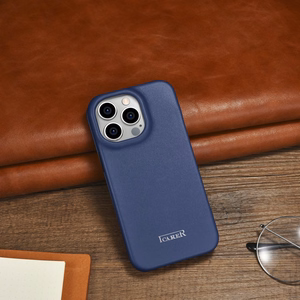 iCarer CE Premium Leather Folio Case iPhone 14 Pro Magnetic Flip Leather Folio Case MagSafe Blue (WMI14220714-BU)