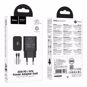 Зарядное устройство для телефона Hoco USB C QC PD 25W + кабель USB C на USB C N76 черное