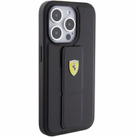 Ferrari Grip Stand Metal Logo ümbris jaoks iPhone 15 Pro Max - must