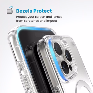 Speck Presidio Perfect-Clear MagSafe'i ja ClickLocki toega ümbris iPhone 16 Pro Max-le, Clear/Chrome