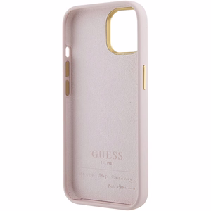 Guess Silicone Script Metal Logo & Frame ümbris jaoks iPhone 15 - roosa