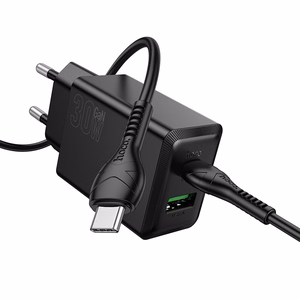 Charger Hoco N71 30W GaN USB-C/USB-A + USB-C to USB-C cable 1.0m black