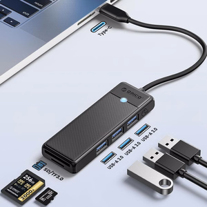 Orico PAPW3AT-C3 USB Hub 4-port 3x USB-A 3.0 with microSD/SD card reader 1 m - black