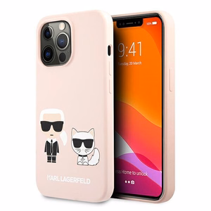 Karl Lagerfeldi silikoonist Karl&Choupette ümbris iPhone 13 Pro / iPhone 13 jaoks - heleroosa
